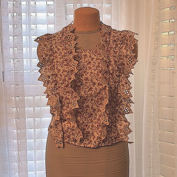Anthropologie Trina Bow Blouse Floral Print Tie Back Yellow Beige Red Size Small - Picture 3 of 7
